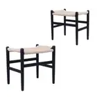 Simplife 45cm Black & Natural Replica Hans Wegner Wishbone Dining Stool Set of 2