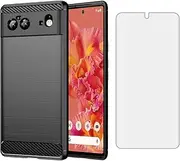 Asuwish Phone Case for Google Pixel 6 with Tempered Glass Screen Protector Cover And Cell Accessories Soft TPU Protective Hybrid Silicone Rubber Slim Pixel6 Pixle Six Women Men Carbon Fiber Dark Black