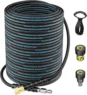 100Ft Pressure Washer Hose, with 3/8 Inch Quick Connect, Kink Resistant High Tensile Wire Braided 2 pcs M22 14mm Adapter Set, Power Washer Hose(4000 PSI)