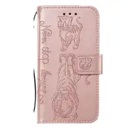 For Iphone 6 Plus and 7 Plus and 8 Plus Diamond Encrusted Pressed Printing Cat And Tiger Pattern Horizontal Flip Pu Leather Case With Holder and Card Slots and Wallet(Rose Gold)