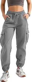 [CaniBtr] Women's Cargo Jogger Camo Pants with Pockets High Waist Slim Casual Camouflage Combat Hiking Active Sweatpants, Grey-02, Medium