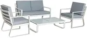 Priceworth Coogee 4-Piece Aluminium Outdoor Lounge Setting - Minimalistic Furniture Set With Table, 2-Seater Lounge, and 2 1-Seater Chairs for Garden, Patio, and Deck