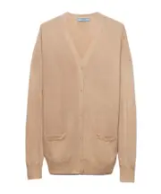 Prada Triangle-Logo V-Neck Cardigan IT40,IT44,IT38 snow White