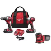 Milwaukee Drill, Impact Driver + Orbital Sander Combo Kit 18V Brushed Cordless