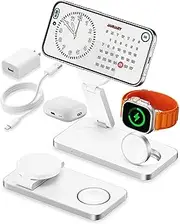 3 in 1 Wireless i Phone Charger Stand for Apple Magsafe, LDOBL Travel Charger for iPhone 16 to 12 Pro Max Mini Plus, Apple Watch Ultra 10 to 2, AirPods Pro 2 3 4, tech for Men Women (White)