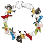 Bird Bracelet Magnetic Clasp Painted Metal Cardinal Hummingbird SILVER Jewelry