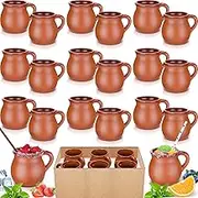 Gejoy Pack of 18 12 oz Cantaritos De Barro Clay Cups Mexican Clay Mugs Fiesta De Barro Mexicanos Coffee Mugs, Cocktail Glasses and Tea Cups for Tequila, Margaritas, Mojitos Cold Hot Drinks (Brick Red)