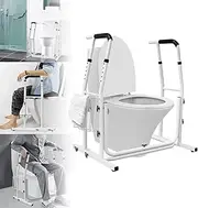 Toilet Safety Support Frame, Rail Surround Mobility Aid Toilet Surround Safety Frame Bathroom Handrail Grab Bar Free Standing Support Safety Rails with Storage Basket
