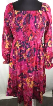 Plus Size 1X Terra & Sky Magenta Multicolor Abstract Smocked Peasant Dress