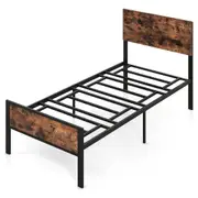 Costway Single Metal Bed Frame 12 Metal Slats Supported Bed Frame w/35cm Under-bed Storage Space Rustic Brown