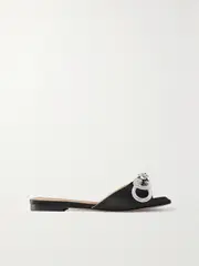 [MACH & MACH] MACH & MACH - Double Bow Crystal-embellished Satin Slides - Black - IT39.5 IT 39.5 Black
