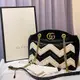 [二手] GUCCI 古馳 肩背包 斜背包 鏈條包 Marmont 443501 黑白線條 二手精品