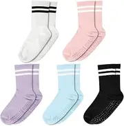 [Lotsdonxia] 5PCS Thigh High Non-slip Yoga Towel Bottom Socks Silicone Sports Pilates Women's Cotton Socks Suitable for Indoor Fitness, Anti-Fall, Quiet and Non-Disturbing（B）, Multicolor, One size
