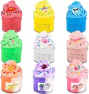9 Pack Mini Cloud Slime Kit,With Peach and Cute Frog Charms,Scented DIY Slime Su