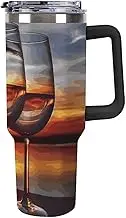 40 Oz Large Capacity Car Cup Sunset Wine Glass Tumbler with Handle (Black) Straw Lid Insulated Stainless Steel Water Bottle Travel Mug Leak-proof Car Cup Keeps Cold Or Hot