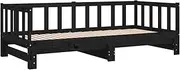 [vidaXL] Solid Pinewood Pull-Out Day Bed, Black, Versatile Use as Sofa or Bed, Slatted Base, Assembly Required, Mattress Not Included, 193.5x181/96x66 cm
