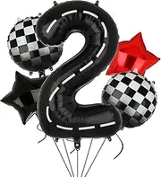 Race Car Birthday Balloons 40 Inch Racetrack Number Balloon 2 Black Boys Two Fast Birthday Race Car Theme Party Decor Supplies 5 Pcs Mylar Balloon
