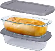 Glass Loaf Pan with Lids (Set of 2) - 1.9 Qt Bread Pans with Lid for Homemade Br