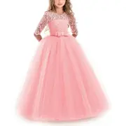 Flower Girl Lace Dress For Kids Wedding Bridesmaid Pageant Party Prom Pink 130cm