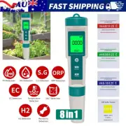 8 in 1 LCD PH/ORP/EC/TEMP/SALT/S.G/TDS/H2 Pool Water Digital Tester Pen Meter AU