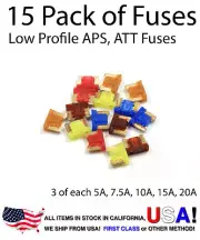 Automotive Low Profile APS ATT Fuses Assorted 15 pcs 5A 7.5A 10A 15A 20A Pack