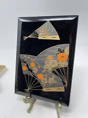 Vintage Lacquerware Address Book Vintage New Old Stock Black Gold Japanese Fans