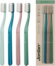 Jordan Green Clean Manual Toothbrush - Sustainable, Eco-Friendly Scandinavian Design, Soft Bristles, Mixed Colors, 4 Units