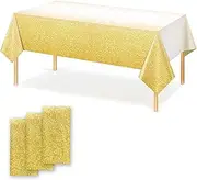 OQOQ Gradient Dots Plastic Tablecloth(3 Pack, Light Yellow and White) - 54x108 Inches Disposable Bright Gold Table Cloth Party Decorations for Wedding Birthday Anniversary Retirement Party Supplies