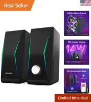 Computer Speakers, Bluetooth 5.0 Hi-Fi Stereo PC Speakers, 4 Dynamic Lighting...