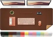 Large Desk Pad Mat, 47.2'' x 23.6'' Computer Mat for Desk, Leather Desk Pad Protector, Suede Sewing Desk Blotter, Non-Slip Office Desk Mat, Waterproof Desk Writing Pad for Office and Home Seal Brown