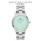 Daniel Wellington 手錶 Iconic Link Mint 36mm薄荷綠精鋼錶-耀目亮銀-粉綠錶盤(DW00100539)