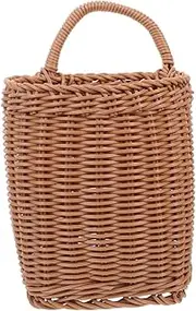 OHPHCALL Rattan Woven Wall Hanging Storage Basket Cane Rectangle Hanging Basket Decorative Flower Organizer Kitchen Magazine Holder Handmade Home Decor