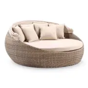 Large Newport Outdoor Wicker Round Daybed with Canopy Brushed Wheat - Sand