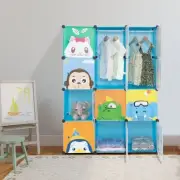 4 layers, 12 grids with animal patterns and 2 hanging rods, Rubik's cube wardrob