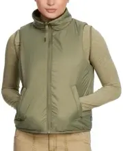 BASS OUTDOOR Womens Regular fit Full Zip Vest Medium Green Solid Reversible