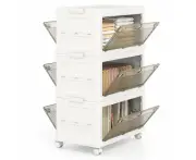 Giantex 3-Tier Stackable Storage Boxes w/Wheels For Bedroom Living Room White