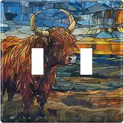 AIXIWAWA Switch Plate Stained Glass Cattle Print, 1 Pack Home Decor Wall Plates 2-gang with Screw Size 4.56x4.48x0.27 in