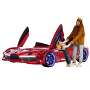 Luxury Red Sports Car Bed for Kids – Realistic Double Bed with Lights
