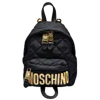 在飛比找Yahoo奇摩購物中心優惠-MOSCHINO 菱格紋縫線金色LOGO尼龍手提/後背包(迷