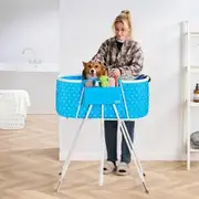 Foldable Dog Bathtub Elevated Light Blue Pet Bathing Station for Dog & Cat