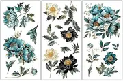 3pcs/Set Rub on Transfers for Furniture and Crafts 6x12 inch Gilded Flowers Decor Transfer Stickers Peony Rub on Decals for Wood Furniture Scrapbooking Home Decorations