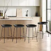 Oikiture Set of 4 Bar Stools with Metal Frame Black Barstools Counter Dining Chair for Kitchen