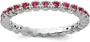 [Stackable Expressions] 925 Sterling Silver Polished Prong set Patterned Stackable Pink Tourmaline Ring Size 6-Stackable-Ring for Women