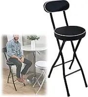 Folding Bar Stools with Back Rest 24" Black & White Kitchen Breakfast High Bar Seat Cushioned Padded Counter Barstool Chair with Metal Leg and Footrest (Black 1Pcs) Sitting Height 26"