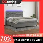 Box Spring Bed Queen Size Dark Grey Mattress LED Fabric 153x203 cm 5229