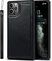 Cavor PU Leather Wallet for iPhone 11 Pro Max Case Flip Magnetic Clasp Back Cover Shockproof Soft TPU Phone Cases with Lanyard & Card Slots Holder & Kickstand Protective Case-Black