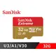 Sandisk Extreme MicroSDXC TF 32GB A1 V30 U3 100M 記憶卡 無轉卡 SDSQXAF switch