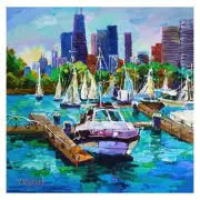 Yana Rafael "City Boat Slip" Hand Signed Original Painting on Canvas with COA.