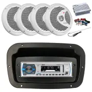 Pyle Marine Radio,Spa Bezel,Adapter,Antenna,Amp,Kit, 4x 6.5" 150W White Speaker
