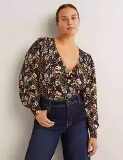 Boden floral blouson sleeve jersey Wrap Top size 6 NEW----T1106